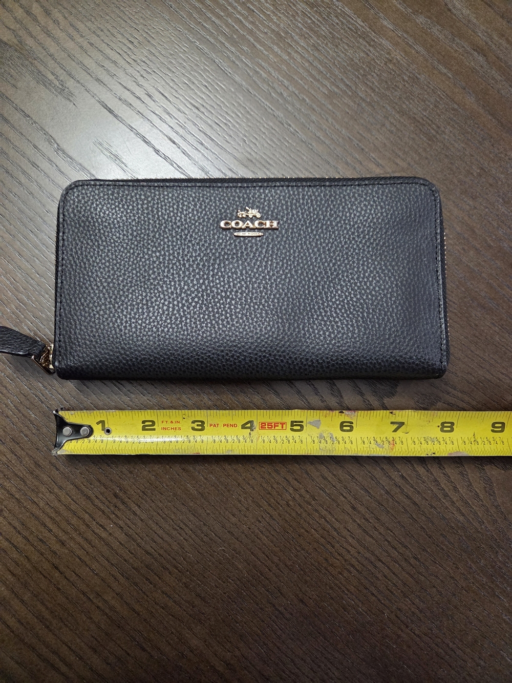 COACH Black Leather Zip-Around Wallet With Gold Hardware
